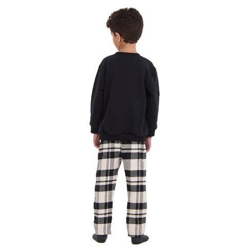 Kids Unisex Winter pajama set Black Hoodie + Black x White Checkered Pants